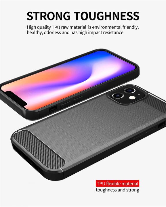 Immagine prodotto Cadorabo TPU Ultra sottile in acciaio inossidabile al carbonio Combi Cover (Apple iPhone 12 mini)