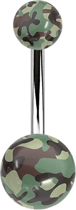 Star Piercing Banane silber mit zwei Kugeln Military grün (Acryl, ohne Messing, Chirurgenstahl 316L)