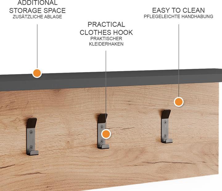 Produktbild Vichy Garderobe mit Hutablage Orlando, Anthrazit/Goldkraft Eiche, 60 x 21.6 cm