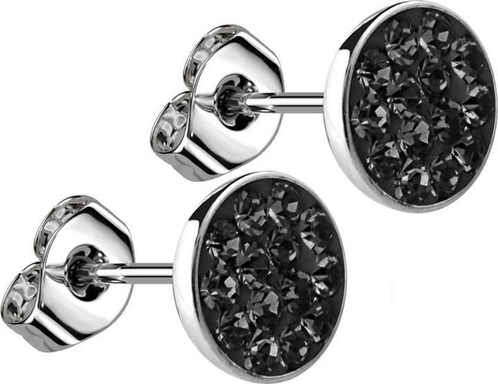 Star Piercing Ohrstecker silber Teller Kristall schwarz (Chirurgenstahl 316L, ohne Messing)