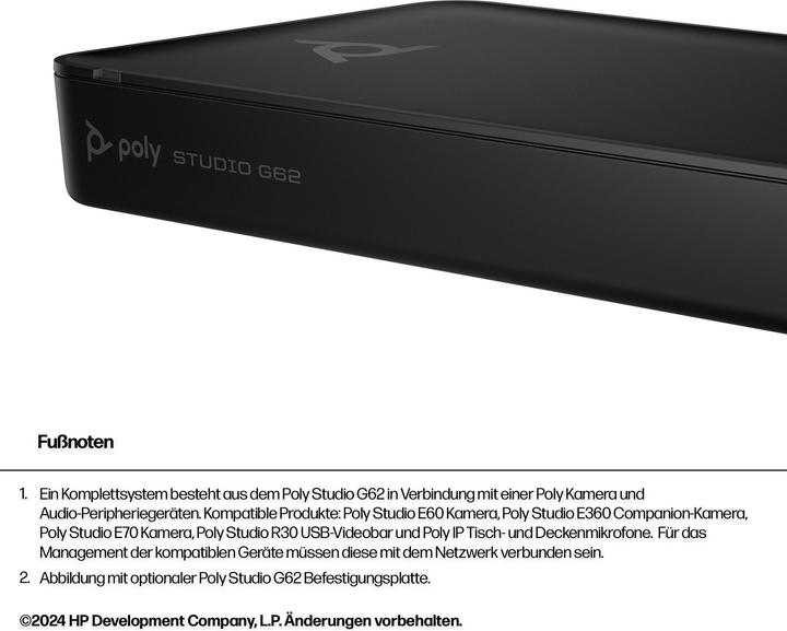 Immagine prodotto HP Poly G62 VCS wMNT Codec senza localizzazione con kit piastra di montaggio