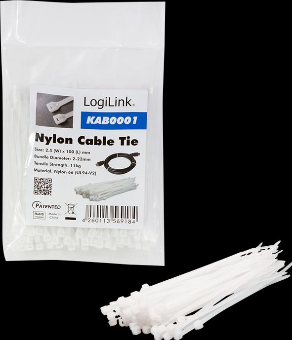 Produktbild LogiLink Kabelbinder Set 100 Stück, Länge: 100 mm, Stärke: 2,5 mm (Kunststoffkabelbinder, 100 mm, 100 Stk.)