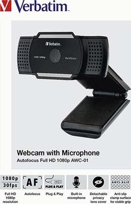 Produktbild Verbatim Webcam mit Mikrofon AWC-01 1080p Autofokus (3.60 Mpx)
