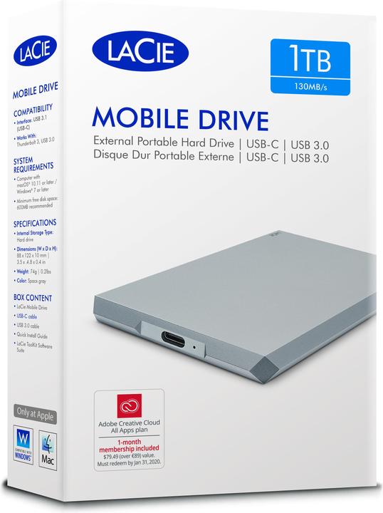 Actual product image LaCie Mobile Drive - Moon Silver (1 TB)