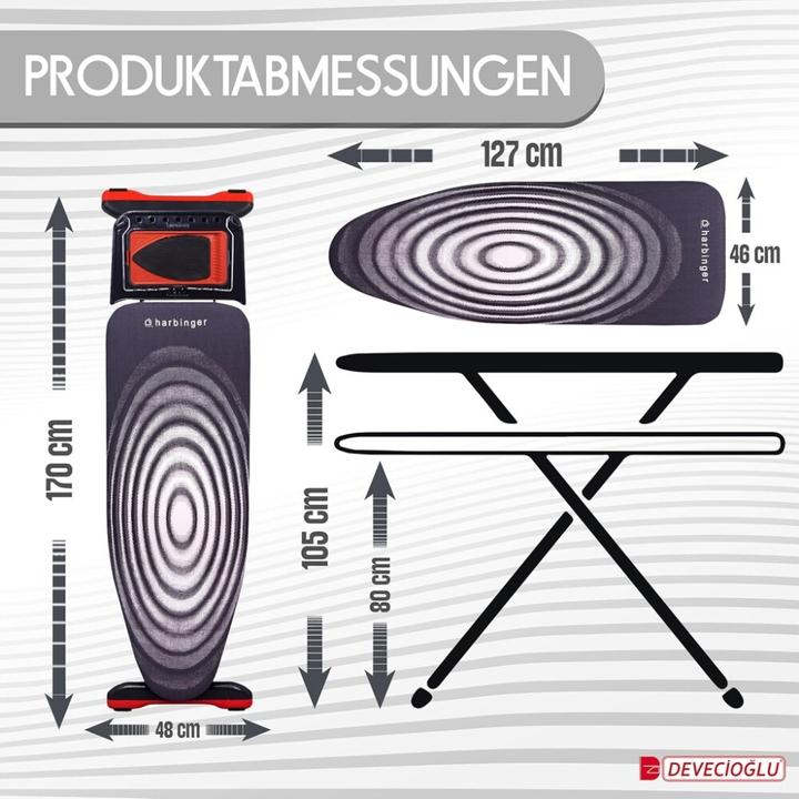 Actual product image Harbinger Ironing board, iron shelf, ironing board cover 46x127cm, height 80-105cm, black (127 x 46 cm)