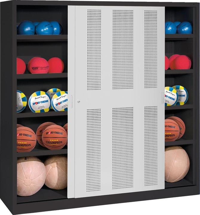 C+P Ballschrank (HxBxT: 195x120x50 cm, mit Lochblech-Schiebetüren, Typ 4)