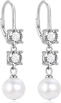Agato Elegant Dangling Earrings With Zircons And Pearls Agt-E094lw-P