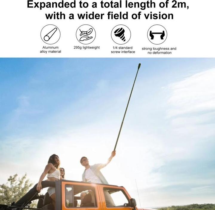 Image du produit Puluz 2m Metal Selfie Stick Monopod for Insta360 One RS / X2 / X3 / X4 (Black) (X4, One RS, X2, x3)