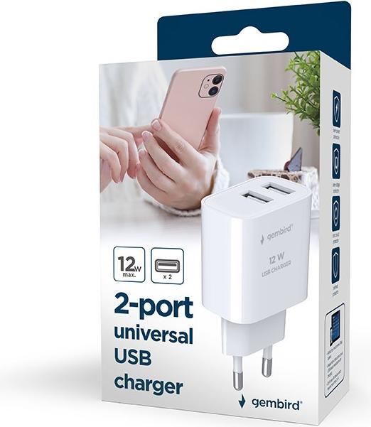 Actual product image Gembird Chargeur secteur 2x ports USB-A (Noir)