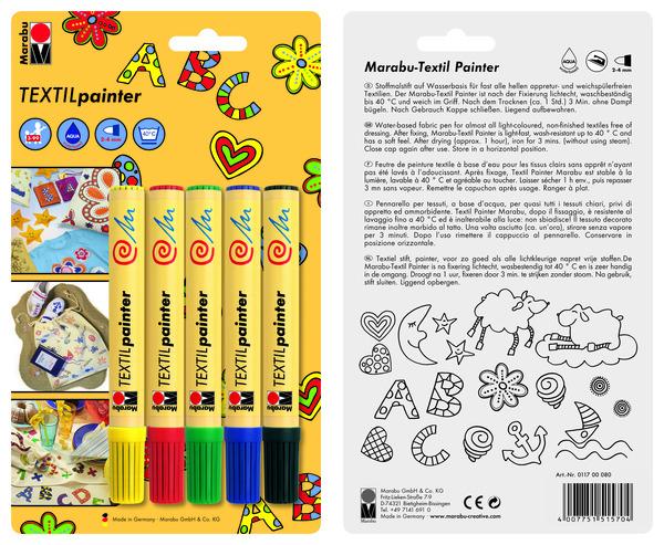 Actual product image Marabu Textil Painter (Yellow, Green, Black, Red, Dark Blue, 4 mm, 5 x)
