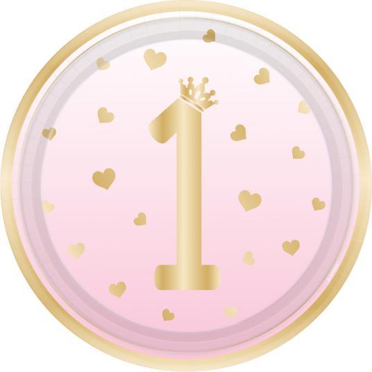 Produktbild Amscan 8 Teller 1st Birthday Pink Ombre rund Papier 23 cm (12 x)