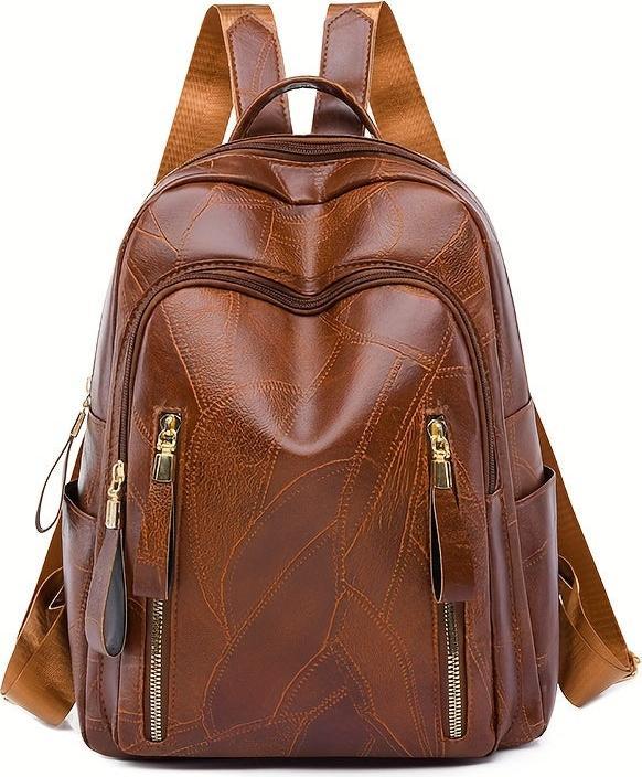 Image du produit Only-Bags.Store Sac à dos rétro texturé, sac à dos de jour en cuir PU à la mode, sac d'école décontracté à couches (26 l)