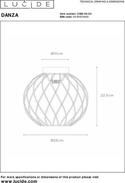 Produktbild Lucide DANZA - Deckenleuchte - Ø 25 cm - 1xE27 - Mattes Gold / Messing 21128/25/02 (E27)