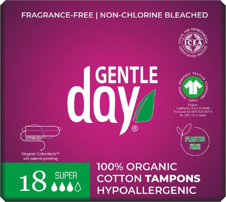 Gentle Day Tampons mit 100 % ökologischer Baumwolle - Super 18 Stcs - sanfter Tag (18 x)