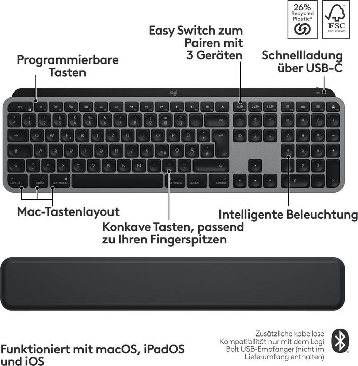 Produktbild Logitech MX Keys S for Mac (DE, Kabellos)