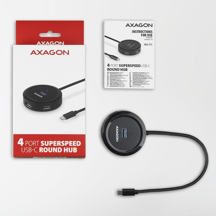 Produktbild Axagon HUE-P1C 4x USB 3.2 Gen 1, runder Hub, 30 cm USB-A-Kabel (USB-C, 4 Ports)