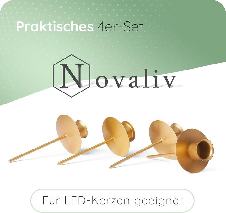Produktbild Novaliv 12x Kerzenhalter Metall Stabkerzen GOLD Kerzeneinsatz Tafelkerzen Kerzentüller Metall