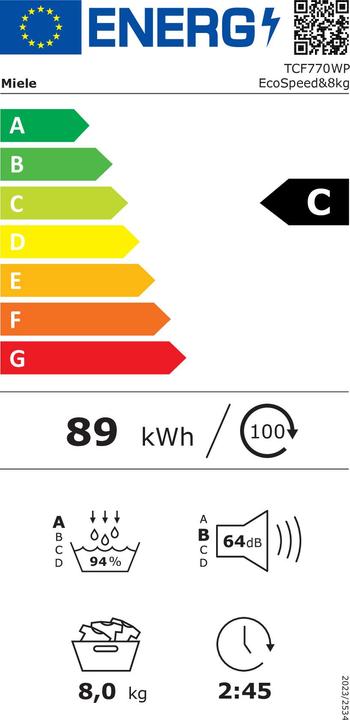 Etichetta energetica Miele TCF770WP (8 kg, A sinistra)