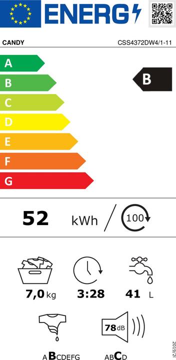 Energie-Label Candy Smart CSS4372DW4111 Frontlader 7Kg Waschmaschine (7 kg, Links)