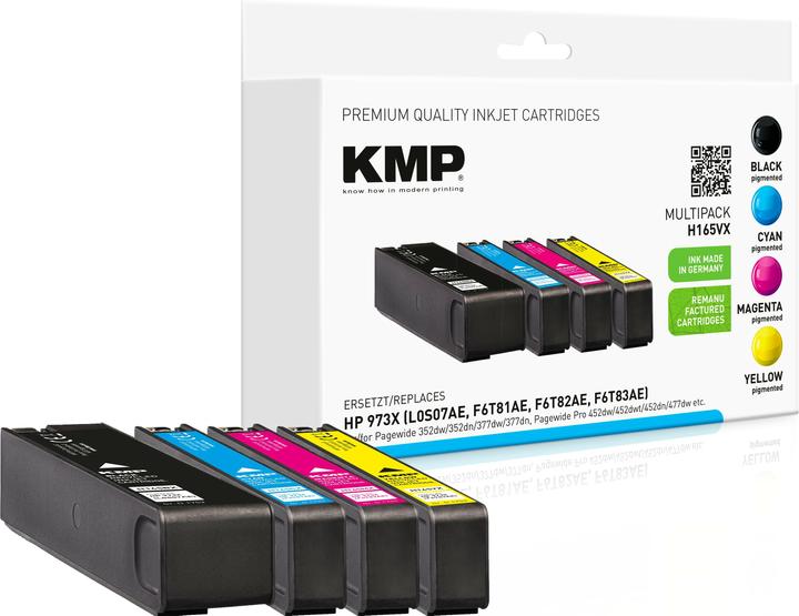 KMP Tinte ersetzt HP973X (L0S07AE, F6T81AE, F6T82AE, F6T83AE) (M, BK, Y, C)