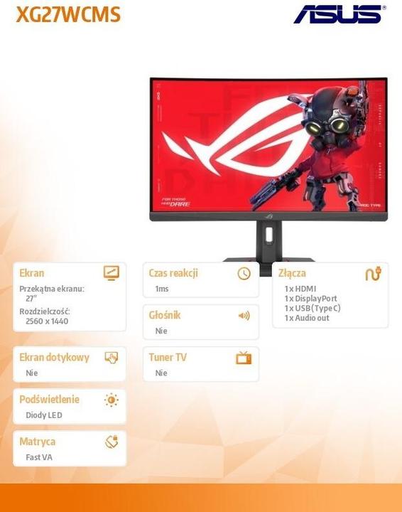 Actual product image ASUS ROG Swift XG27WCMS (2560 x 1440 pixels, 27")