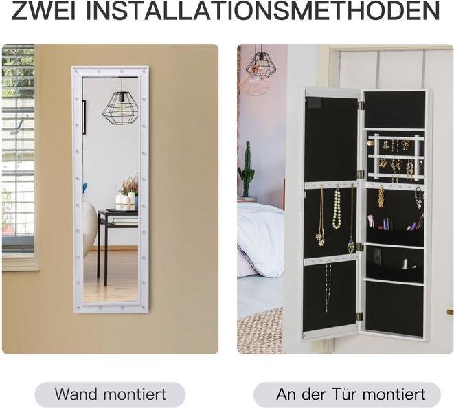 Produktbild Swisshandel24 LED Spiegelschrank Schmuckschrank zur Türmontage, Weiss, 36,6x8x120 cm