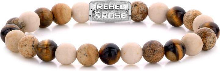 Rebel Rose - Beaded bracelet Autumn Love RR-80063-S - Dimension: 19 cm - L (M) (19 cm, Fossil, Edelstahl, Tigerauge)