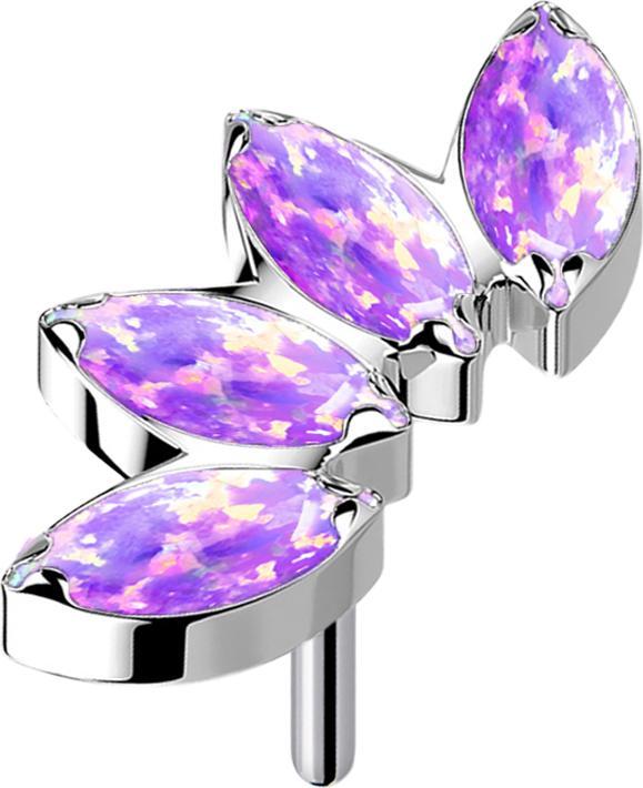 Actual product image Star Piercing Threadless silver fan with four violet opals (Titanium G23, without brass)