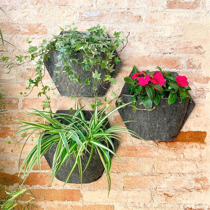 Immagine prodotto CitySens 3 Pack di fioriere da parete fioriera nera rivestimento tessile grigio (10 cm)