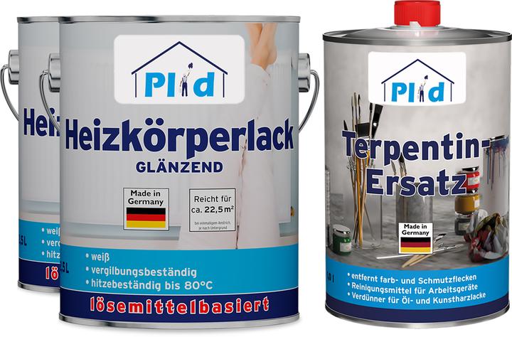 Actual product image Plid Radiator paint 5L white glossy for approx. 60m² + turpentine substitute / thermal paint (White, 5 l)
