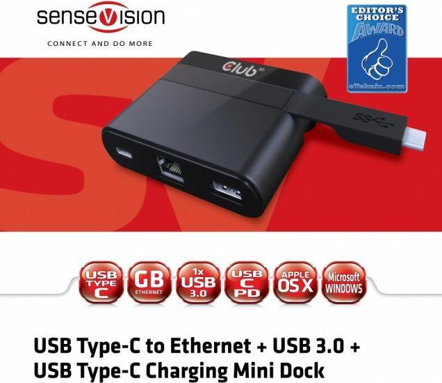 Actual product image Club 3D SenseVision USB Type-C Mini Dock (USB-C, 3 Ports)