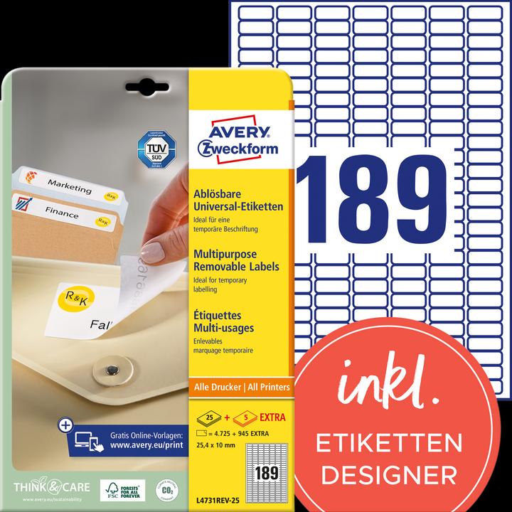 Produktbild Avery Universal-Etiketten, ablösbar