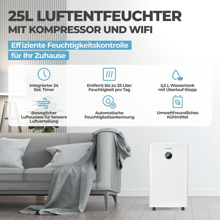 Immagine prodotto KLAMER Luftentfeuchter elektrisch 20L, 180m³ Luftumwälzung pro Stunde, 440W starker Raumentfeuc… (30 m², 20 l/24h)
