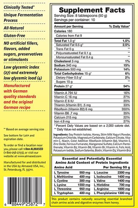 Nutritional values and ingredients Almased Supplement (1 Piece, Powder, 500 g)