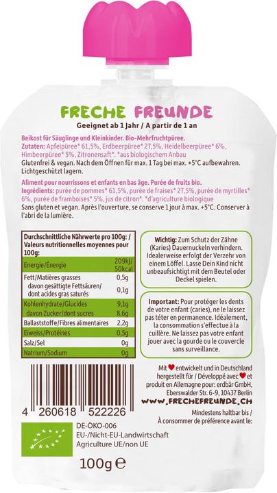 Immagine prodotto Freche Freunde Mela, fragola, mirtillo e lampone (100 g)