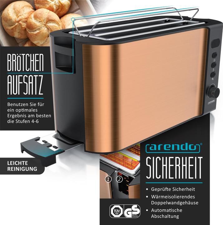Produktbild Arendo Frühstücks Set, Wasserkocher 1,5l Temperaturwahl, 4-Scheiben Toaster & Eierkocher für 7 Eier, Kupfer