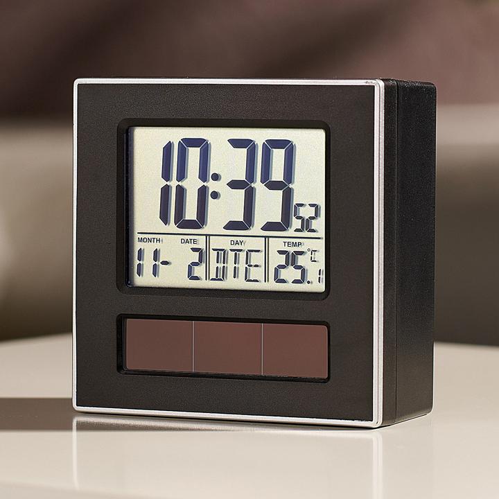 Produktbild Infactory Solar-Funkwecker mit Beleuchtung, Kalender & Thermometer