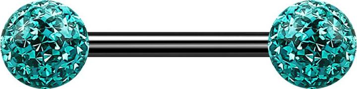 Star Piercing Barbell schwarz mit zwei Kristallkugeln türkis Epoxy Schutzschicht (ohne Messing, Titan G23)