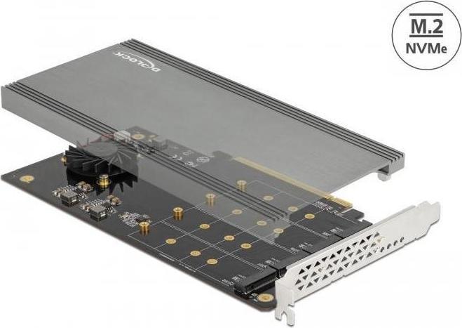 Produktbild Delock PCI Express x16 Karte zu 4 x intern NVMe M.2 Key M mit Kühlkörper und Lüfter