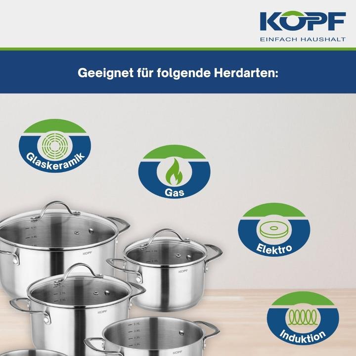 Produktbild Kopf Topfset Induktion Clara 8-teilig | Kochtopf-Set für alle Herdarten | Literskala | Edelstahl (Kochtopf, Edelstahl)