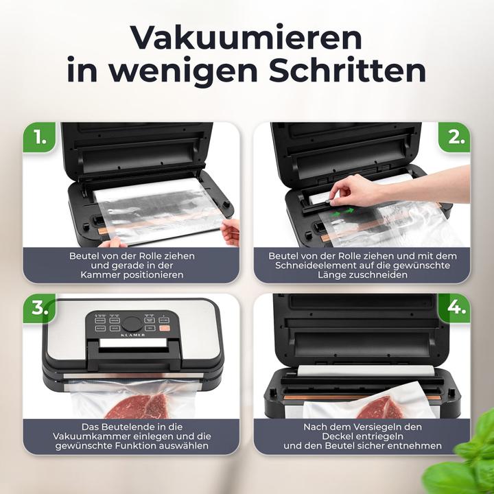 Produktbild KLAMER Premium Vakuumiergerät für Lebensmittel - Vakuumierer für trockene & feuchte Lebensmitte…