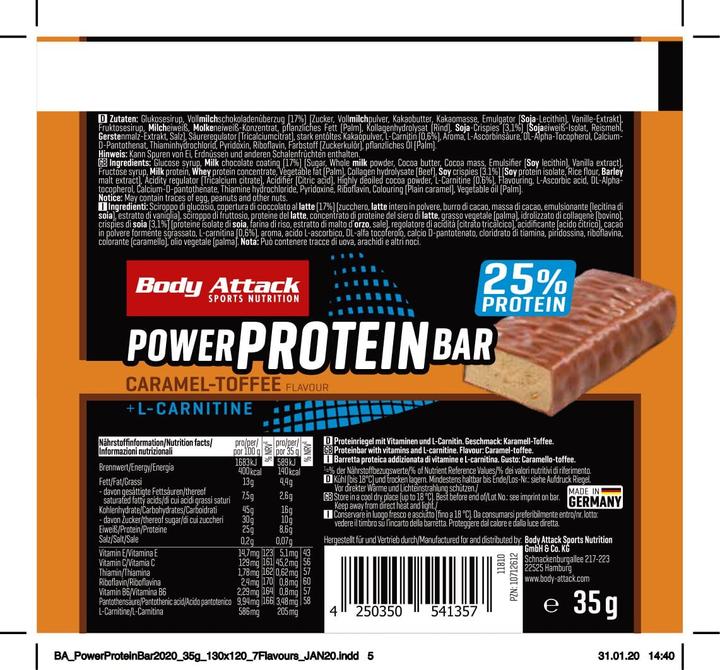 Produktbild Body Attack Power Protein Bar (24x35g Riegel) (Vanille, Stracciatella, 24 Stk., 840 g)