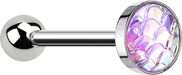 Star Piercing Micro Barbell silber mit Fischschuppen pink (ohne Messing, Chirurgenstahl 316L)