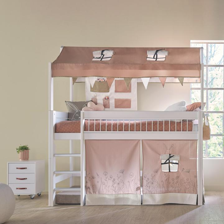 Image du produit Lifetime Kidsrooms 4 en 1 Lit mi-hauteur avec toit en tissu, Happy Rabbit avec sommier à lattes standard