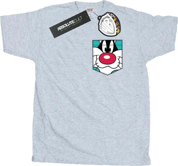 Actual product image Looney Tunes Mens Sylvester Face Faux Pocket T-Shirt (S)