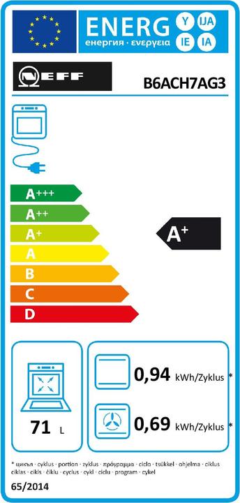 Energie-Label Neff N 50, Backofen, 60 x 60 cm, Graphite-Grey, B6ACH7AG3