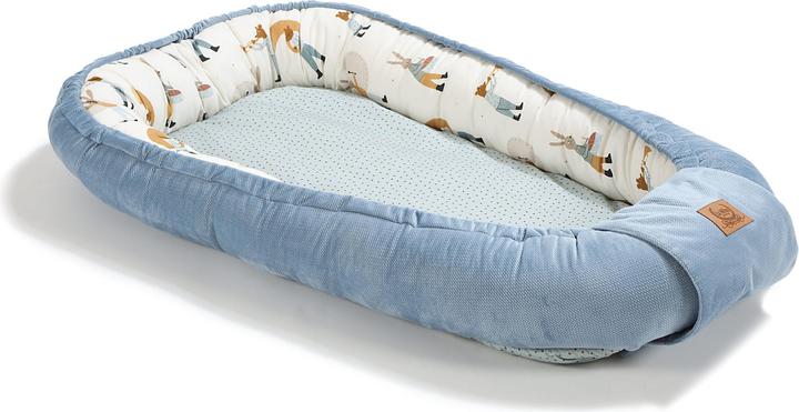 Actual product image La Millou Baby nest |Premium cotton velvet|Including Sleepy Pig cushion |Heart Beat Blue