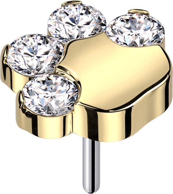 Star Piercing Threadless vergoldet Pfote mit Kristallen silber (ohne Messing, Titan G23)
