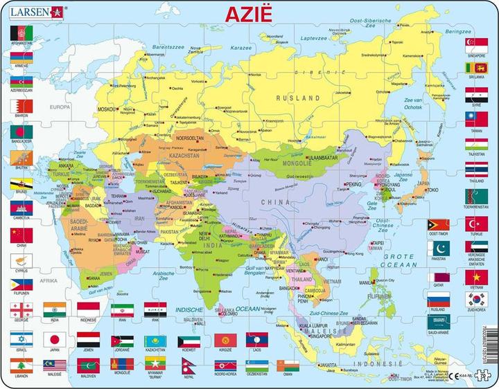 Selecta Spielzeug Larsen Puzzle Karte Asien mit Flaggen, 70-tlg. (70 pieces)