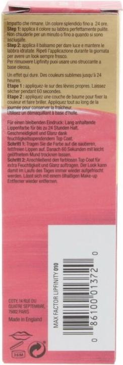 Nährwerte und Zutaten Max Factor Lipfinity Lip Colour (010 Whisper)